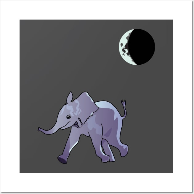 Baby Elephant's Midnight Stroll Wall Art by ThinkingSimple